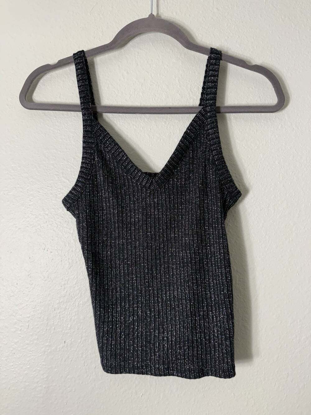 American Eagle Soft & Sexy Women’s Ribbed Tank Top - Black Sparkly Medium